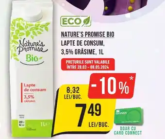 Mega Image NATURE'S PROMISE BIO LAPTE DE CONSUM, 3,5% GRĂSIME, 1L Ofertă