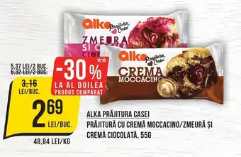 Mega Image ALKA PRĂJITURA CASEI PRĂJITURĂ CU CREMĂ MOCCACINO/ZMEURĂ ȘI CREMĂ CIOCOLATĂ, 55G Ofertă