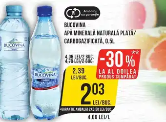 Mega Image BUCOVINA APĂ MINERALĂ NATURALĂ PLATĂ/ CARBOGAZIFICATĂ, 0.5L Ofertă