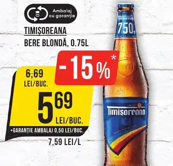 Mega Image TIMIȘOREANA BERE BLONDĂ, 0.75L Ofertă