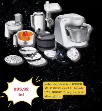 Robot de bucatarie BOSCH MUM58259, vas 3.91, blender 1.251, 1000W, 7 trepte viteza, alb-argintiu