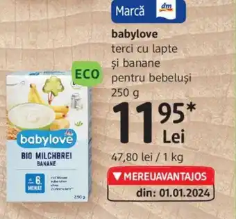 DM Babylove terci cu lapte şi banane pentru bebeluşi 250 g Ofertă