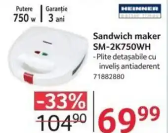 Selgros Sandwich maker SM-2K750WH Ofertă