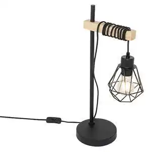 Favi Lampa de masa country neagra cu lemn - Chon Ofertă