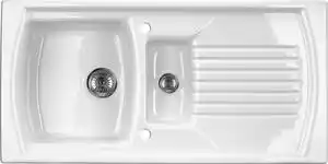 Favi Chiuveta bucatarie ceramica cu picurator si doua cuve, Lusitano, Deante Ofertă