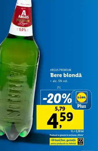 Lidl ARGUS PREMIUM Bere blondă 2L Ofertă