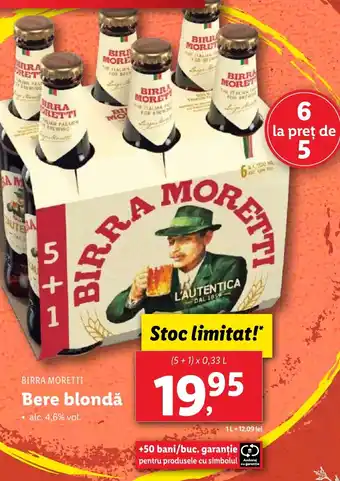 Lidl BIRRA MORETTI Bere blondǎ Ofertă