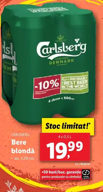 Lidl CARLSBERG Bere blondǎ Ofertă