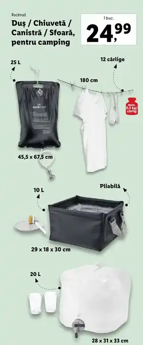 Lidl Rocktrail Duş / Chiuvetă / Canistrà / Sfoară, pentru camping Ofertă