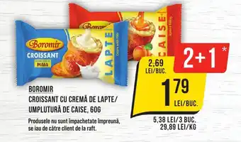 Mega Image BOROMIR CROISSANT CU CREMĂ DE LAPTE/ UMPLUTURĂ DE CAISE, 60G Ofertă