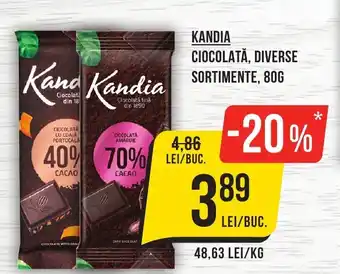 Mega Image KANDIA CIOCOLATĂ, DIVERSE SORTIMENTE, 80G Ofertă