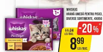 Mega Image WHISKAS HRANĂ UMEDĂ PENTRU PISICI, DIVERSE SORTIMENTE, 4X85G Ofertă