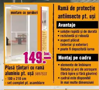 Hornbach Plasă țânţari cu ramă aluminiu pt. uşă Ofertă