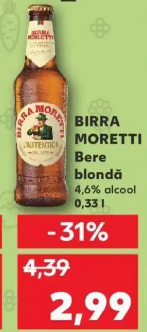 Kaufland BIRRA MORETTI Bere blondă 0.33L Ofertă