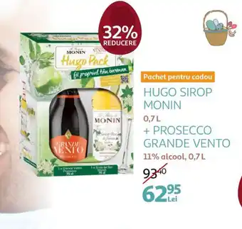 Auchan HUGO SIROP MONIN + PROSECCO GRANDE VENTO Ofertă