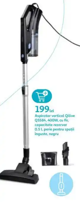 Auchan Aspirator vertical Qilive Q5584, 400W, cu fir, capacitate rezervor 0.5 l, perie pentru spații înguste, negru Ofertă