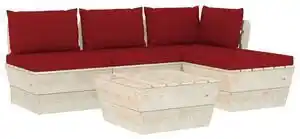 Favi Set mobilier grădină din paleți, 5 piese, cu perne, lemn molid Ofertă