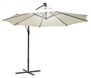 Favi Outsunny Umbrelă Solară de Grădină cu Braț Manivelă și Iluminare LED Solară 8 Benzi Φ295x245cm Crem | Aosom Romania Ofertă