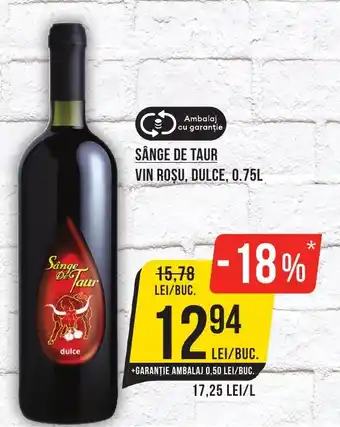 Mega Image SÂNGE DE TAUR VIN ROSU, DULCE, 0.75L Ofertă