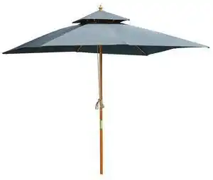Favi Outsunny Umbrelă Pliabilă pentru Grădină și Terasă 3x3m, 8 Sipci din Bambus, Copertină Parasolar pe 2 Niveluri, Gri | Aosom R Ofertă