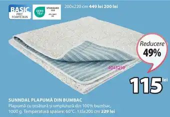 JYSK SUNNDAL PLAPUMĂ DIN BUMBAC Ofertă