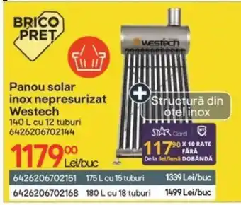 Panou solar inox nepresurizat Westech