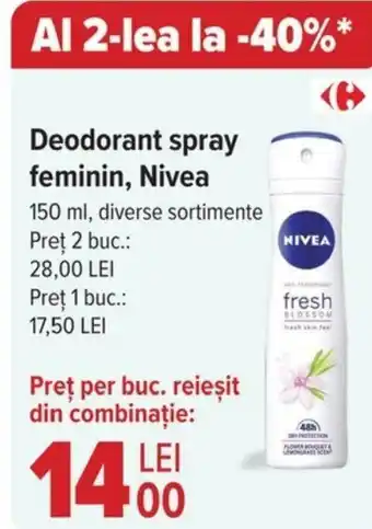 Carrefour Deodorant spray feminin, Nivea Ofertă