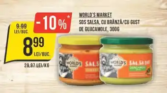 Mega Image WORLD'S MARKET SOS SALSA, CU BRÂNZĂ/CU GUST DE GUACAMOLE, 300G Ofertă