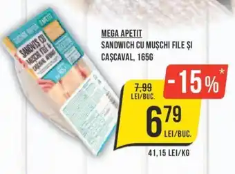 Mega Image MEGA APETIT SANDWICH CU MUSCHI FILE ȘI CASCAVAL, 165G Ofertă