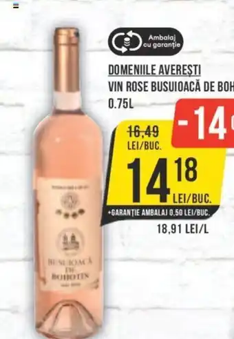 Mega Image DOMENIILE AVEREȘTI VIN ROSE BUSUIOACĂ DE BOHOTIN, 0.75L Ofertă