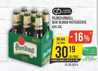 Mega Image PILSNER URQUELL BERE BLONDĂ PASTEURIZATĂ, 6X0.33L Ofertă