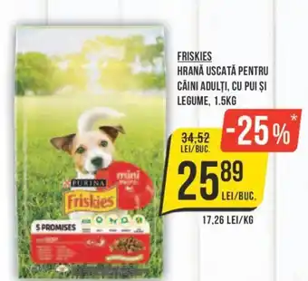 Mega Image FRISKIES HRANĂ USCATĂ PENTRU CÂINI ADULŢI, CU PUI ȘI LEGUME, 1.5KG Ofertă