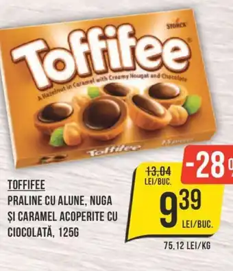 Mega Image TOFFIFEE PRALINE CU ALUNE, NUGA ŞI CARAMEL ACOPERITE CU CIOCOLATĂ, 125G Ofertă