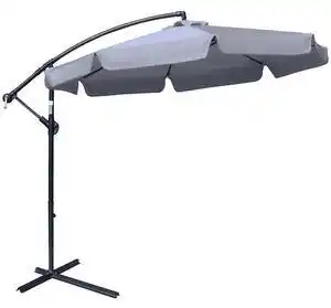 Outsunny Umbrelă de Soare pentru Grădină, Braț din Metal, Baldachin din Poliester, Φ265x265cm, Gri | Aosom Romania