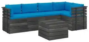 Favi Set mobilier grădină din paleți cu perne, 6 piese, lemn de pin Ofertă