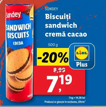 Lidl SONDEY Biscuiţi sandwich cremă cacao Ofertă