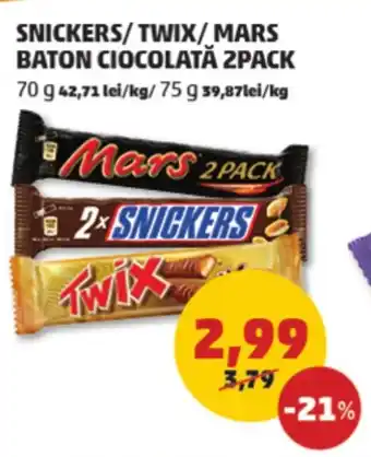 Penny SNICKERS/TWIX/MARS BATON CIOCOLATĂ 2PACK Ofertă