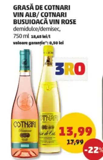 Penny GRASĂ DE COTNARI VIN ALB/COTNARI BUSUIOACĂ VIN ROSE 750 ml Ofertă