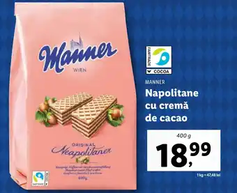 Lidl MANNER Napolitane cu cremă de cacao Ofertă