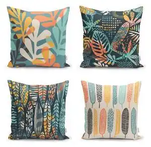 Set 4 fețe de pernă Minimalist Cushion Covers Colorful Leaves, 45 x 45 cm