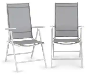 Blumfeldt Almeria Garden Chair, scaun pliabil, set de 2 bucăți, 56,5 x 107 x 68 cm, ComfortMesh, aluminiu, alb