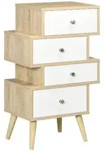 HOMCOM Comodă Stil Nordic din Lemn cu Sertare Spațioase, Design Modern, 47x29.5x81cm, Alb și Lemn | Aosom Romania