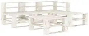 Favi Set mobilier de grădină din paleți, 5 piese, alb, lemn Ofertă