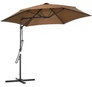 Favi Outsunny Umbrelă Consolă 295cm pentru Terasă, Design Descentrat cu Bază Transversală, Comutator cu Cheie, Maro | Aosom Romani Ofertă