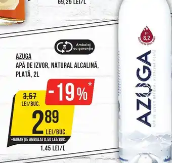 Mega Image AZUGA APĂ DE IZVOR, NATURAL ALCALINĂ, PLATĂ, 2L Ofertă