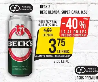 Mega Image BECK'S BERE BLONDĂ, SUPERIOARĂ, 0.5L Ofertă