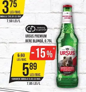 Mega Image URSUS PREMIUM BERE BLONDĂ, 0.75L Ofertă
