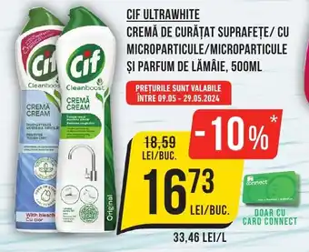 Mega Image CIF ULTRAWHITE CREMĂ DE CURĂȚAT SUPRAFEȚE/CU MICROPARTICULE/MICROPARTICULE ŞI PARFUM DE LĂMÂIE, 500ML Ofertă