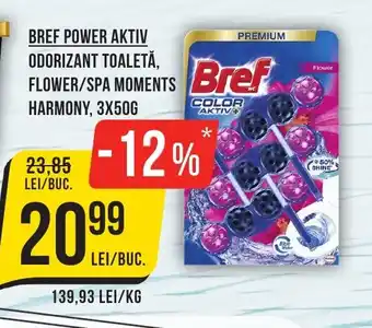 Mega Image BREF POWER AKTIV ODORIZANT TOALETĂ, FLOWER/SPA MOMENTS HARMONY, 3X50G Ofertă