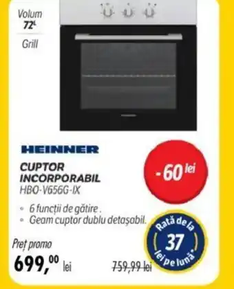 Flanco HEINNER CUPTOR INCORPORABIL HBO-V656G-IX Ofertă